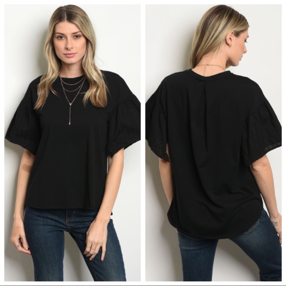 Black Eyelet Ruffle Sleeve Tee - Picture 2 of 8